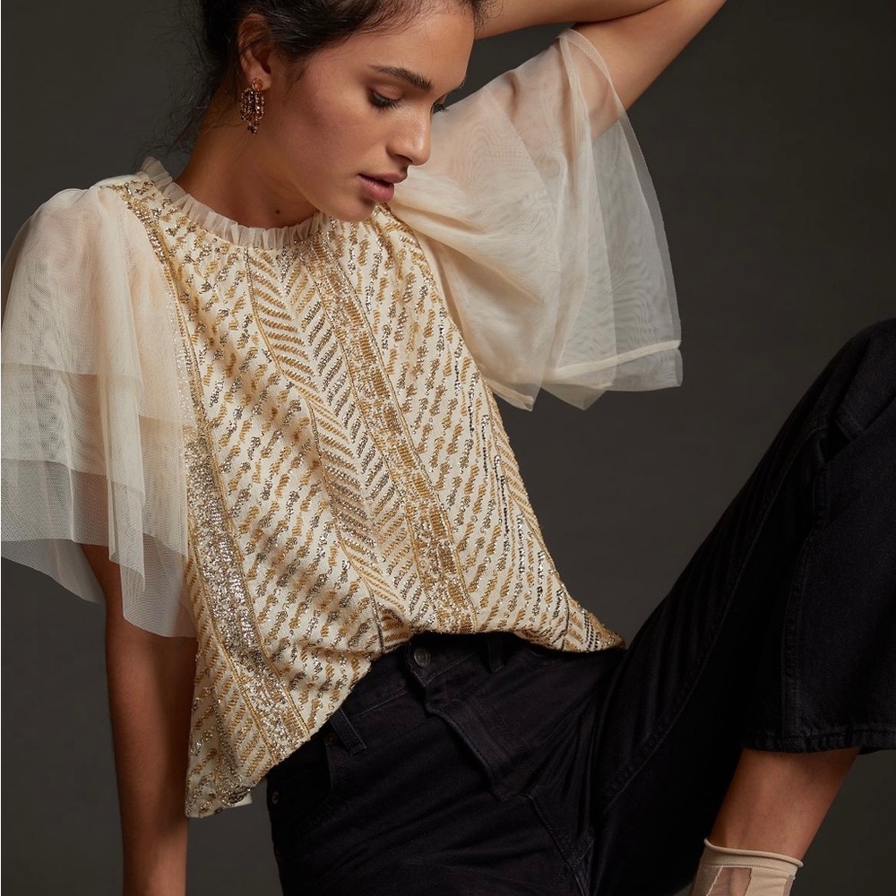Anthropologie Let Me Be Sequin Top